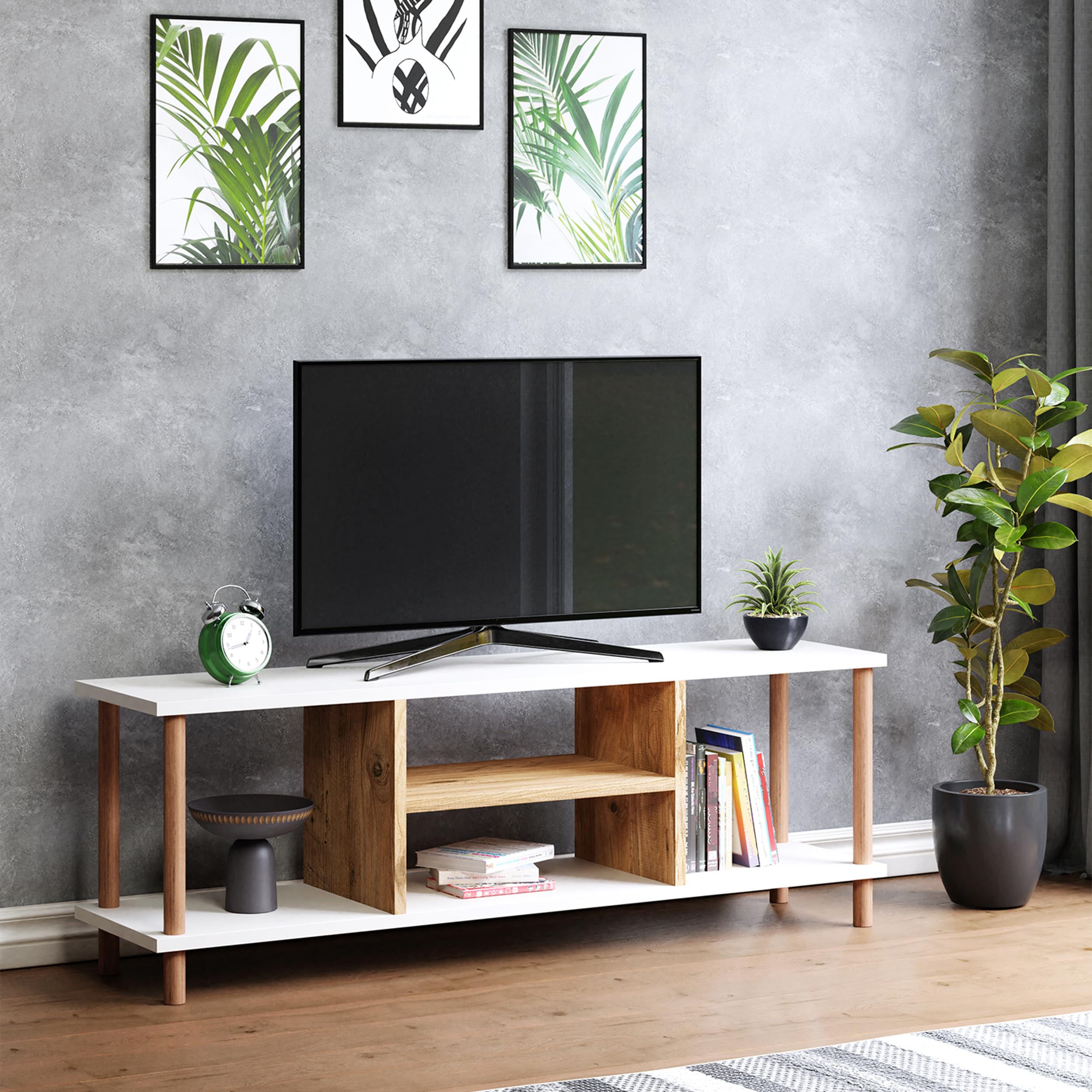 JV Home Self White Oak TV Stand Stylish Entertainment TV Bench